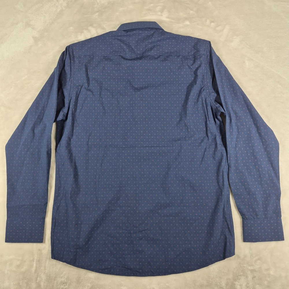 Lucky Brand 4 Way Stretch Button Up Shirt Men's Large Blue Slim Geometric NWT - Picture 5 of 9